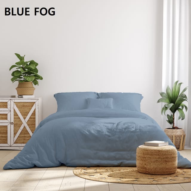 (DOUBLE)Royal Comfort 1000TC Hotel Grade Bamboo Cotton Sheets Pillowcases Set Ultrasoft - Double - Blue Fog