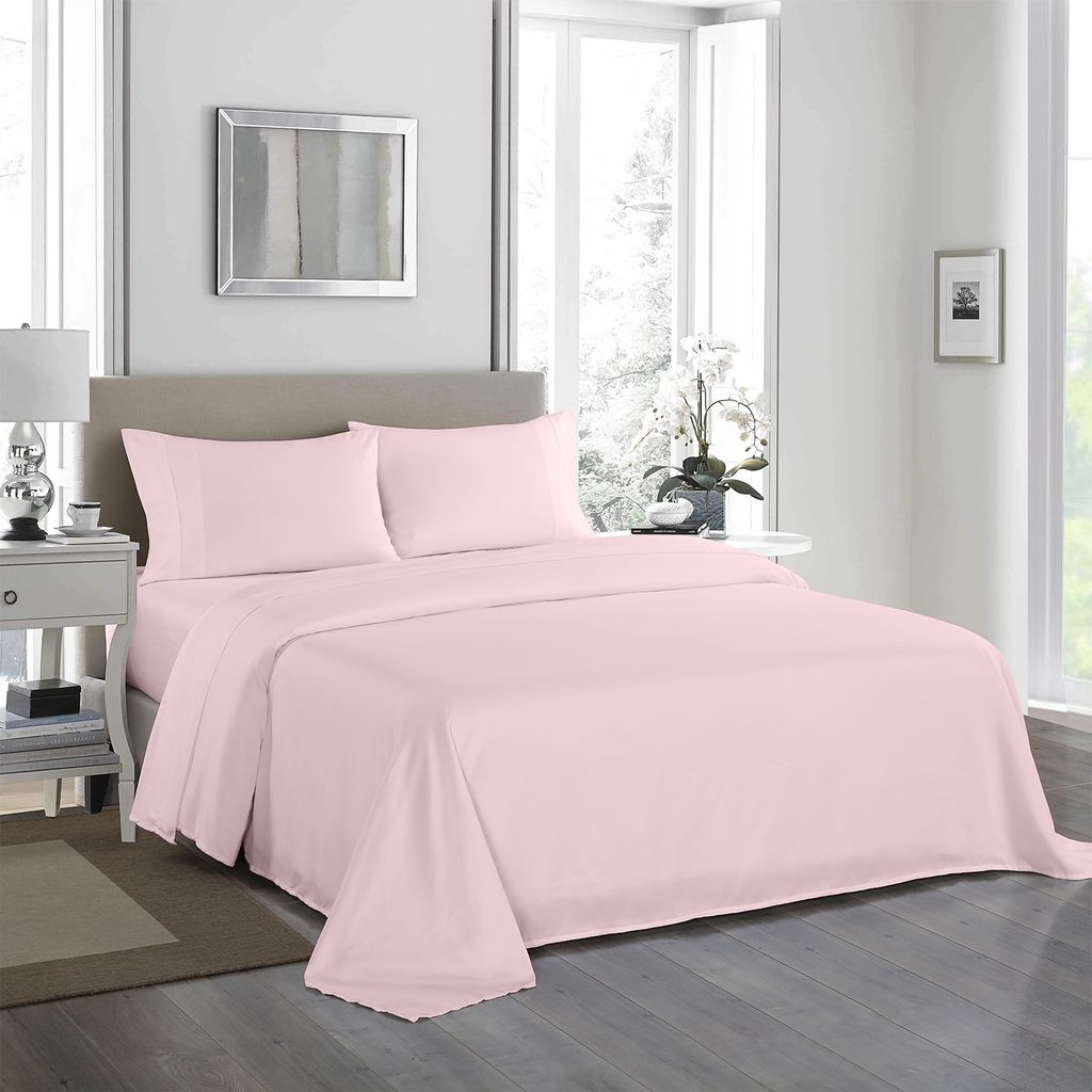 (DOUBLE)Royal Comfort 1200 Thread Count Sheet Set 4 Piece Ultra Soft Satin Weave Finish - Double - Soft Pink