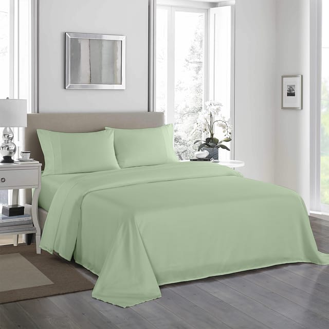(DOUBLE)Royal Comfort 1200 Thread Count Sheet Set 4 Piece Ultra Soft Satin Weave Finish - Double - Sage Green