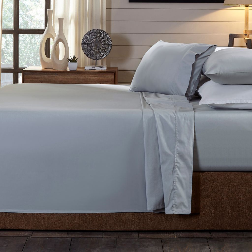 (DOUBLE)Royal Comfort 250TC Organic 100% Cotton Sheet Set 4 Piece Luxury Hotel Style - Double - Graphite