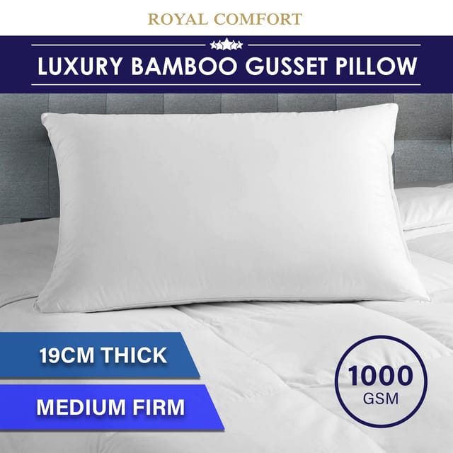 (SINGLE)Royal Comfort Luxury Bamboo Blend Gusset Pillow Single Pack 4cm Gusset Support
