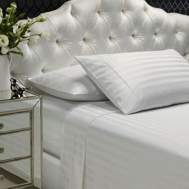 Royal Comfort 1200 Thread count Damask Stripe Cotton Blend sheet sets King White