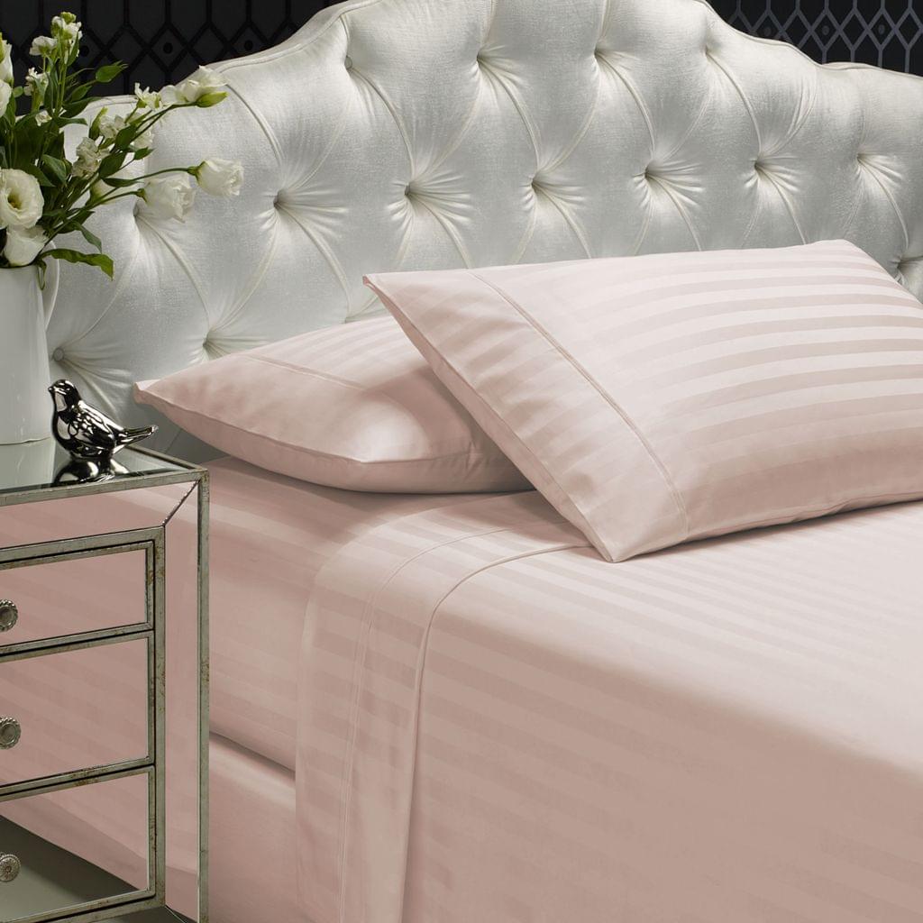Royal Comfort 1200TC Soft Sateen Damask Stripe Cotton Blend Sheet Pillowcase Set - Blush