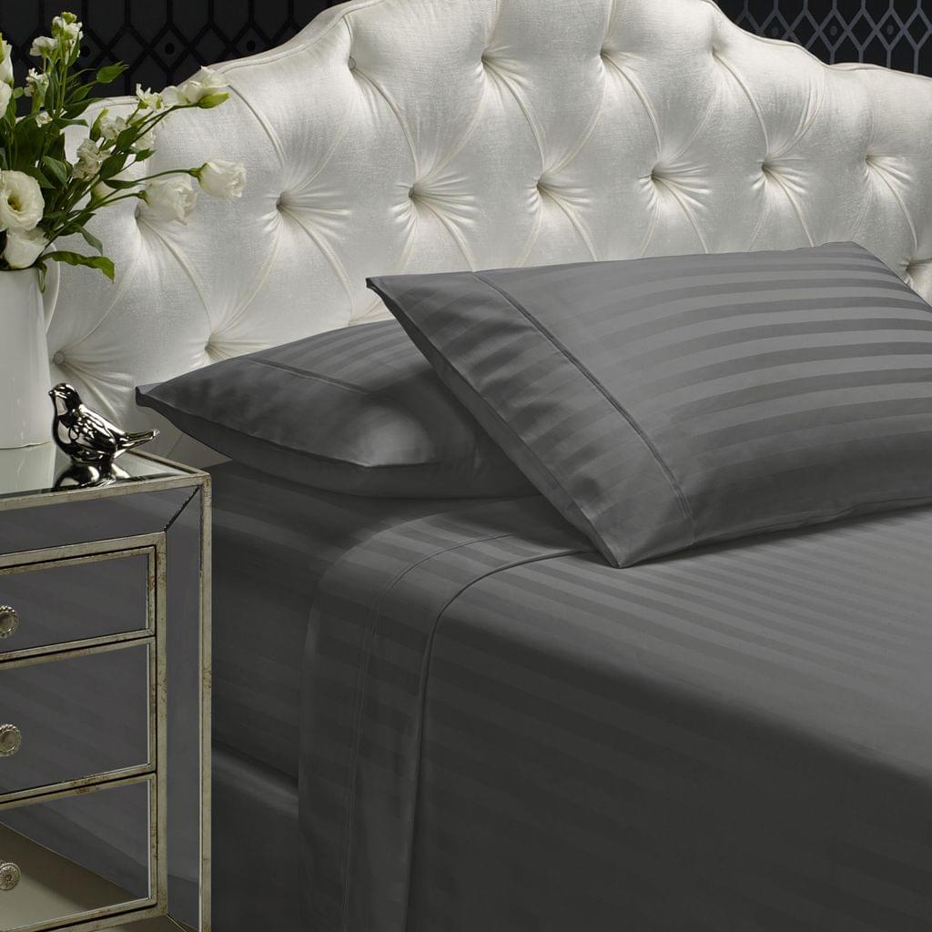 Royal Comfort 1200TC Soft Sateen Damask Stripe Cotton Blend Sheet Pillowcase Set - Charcoal