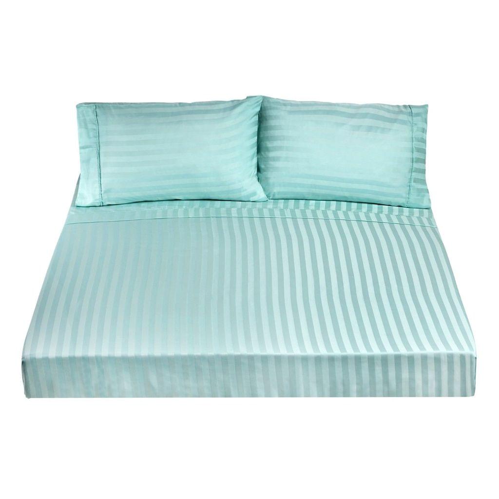 Royal Comfort 1200TC Soft Sateen Damask Stripe Cotton Blend Sheet Pillowcase Set - Mist