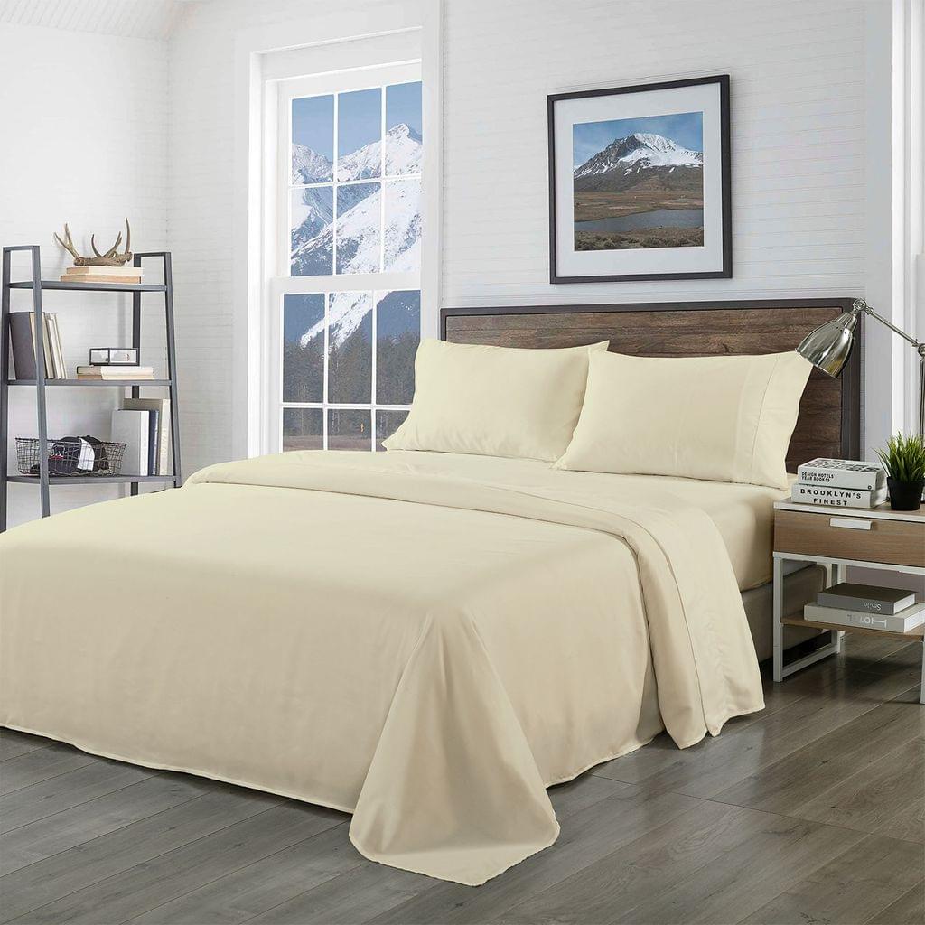 (KING) Royal Comfort Bamboo Blended Sheet & Pillowcases Set 1000TC Ultra Soft Bedding  - Ivory