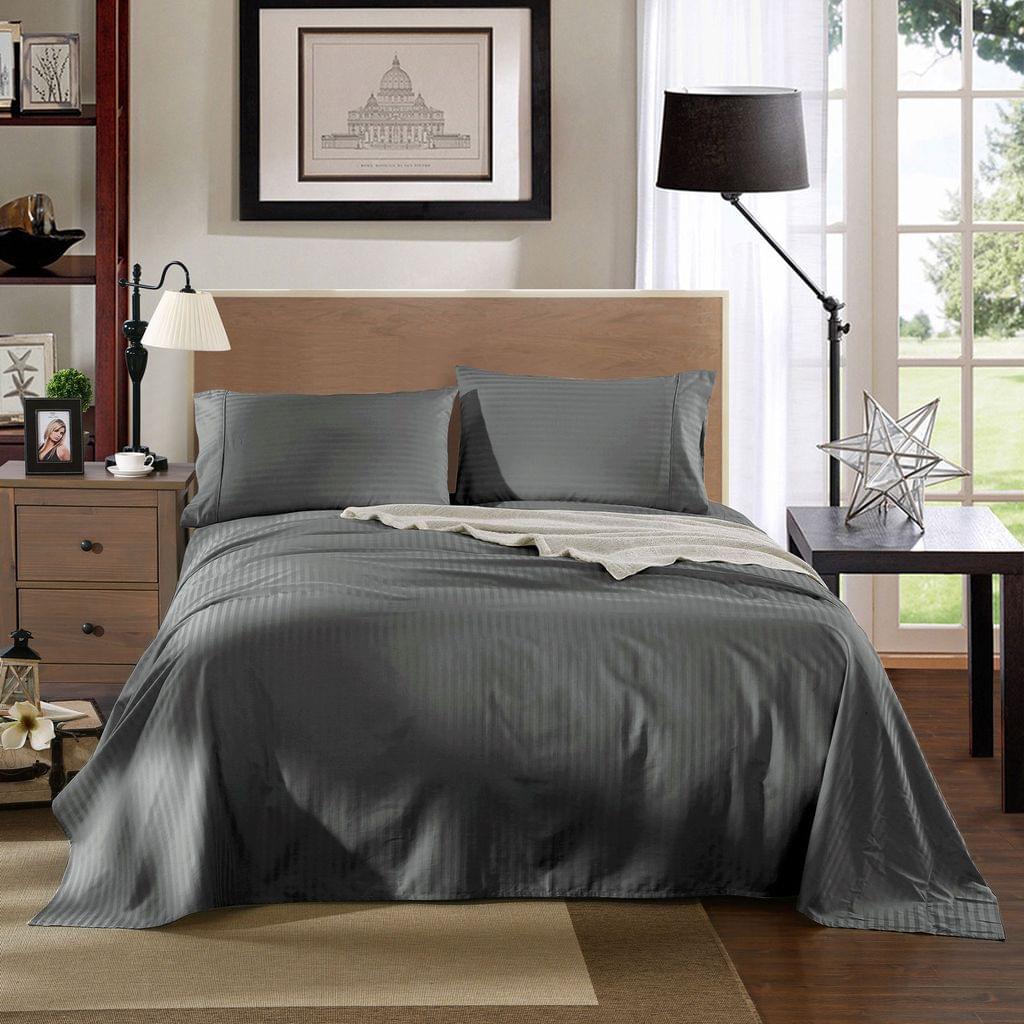 Kensington 1200TC Cotton Sheet Set In Stripe King Size Bedding Cover - Charcoal