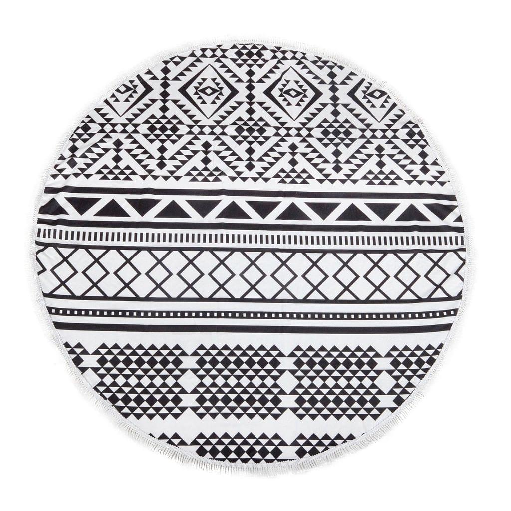 Milano Round Beach Towel with Tassels Print 140 cm 350 GSM Microfibre Blanket - Aztec