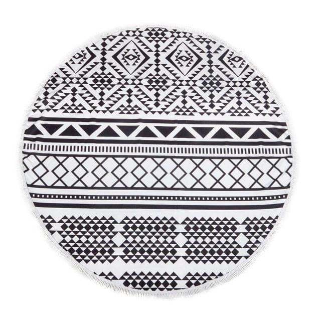 Milano Round Beach Towel with Tassels Print 140 cm 350 GSM Microfibre Blanket - Aztec