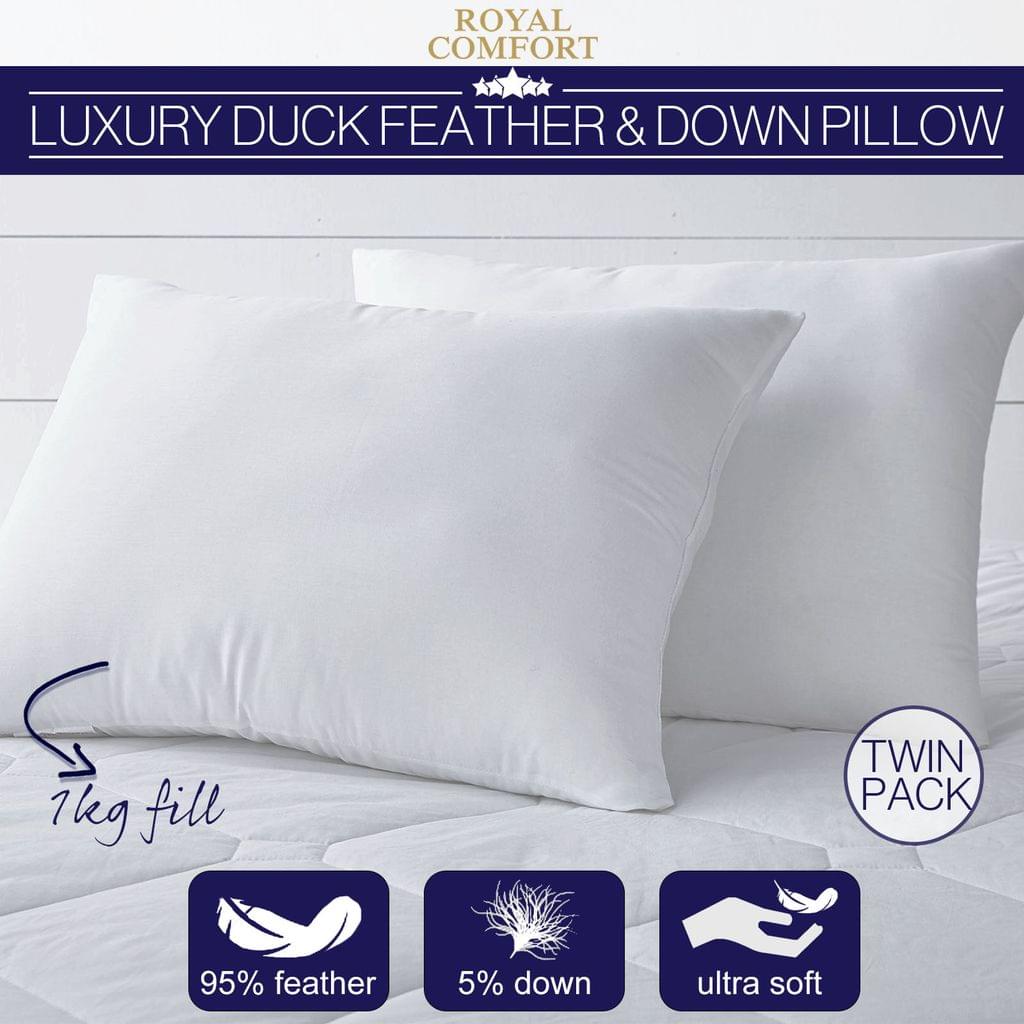 Royal Comfort Luxury Duck Feather & Down Pillow Twin Pack Home Set