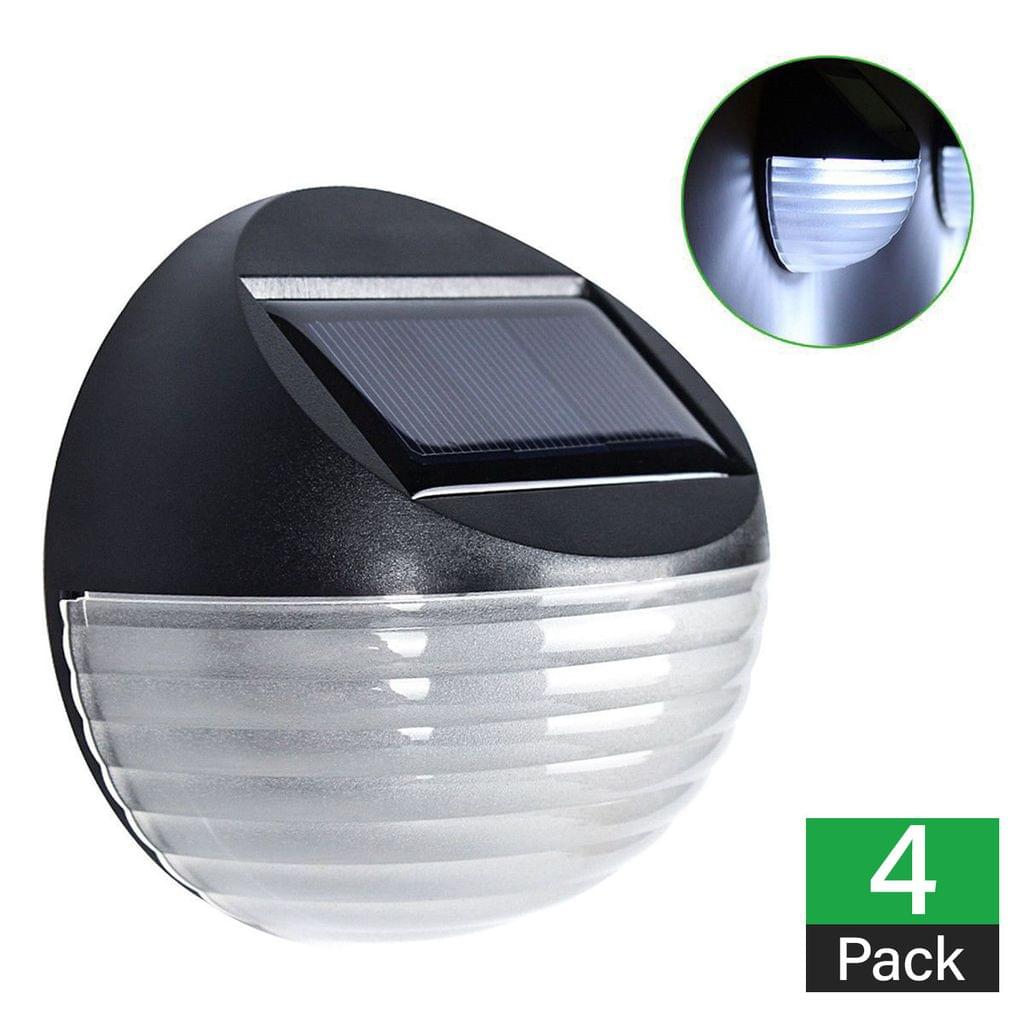4 X Fence Lights Round Solar Powered LED Waterproof Outdoor Garden Wall Pathway
