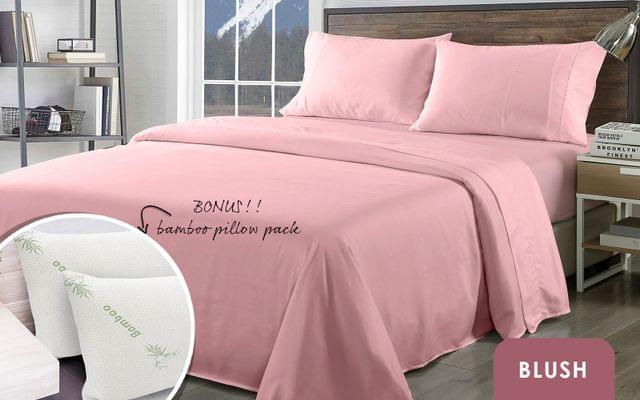 Royal Comfort Bamboo Blend Sheet Set 1000TC and Bamboo Pillows 2 Pack Ultra Soft - King - Blush