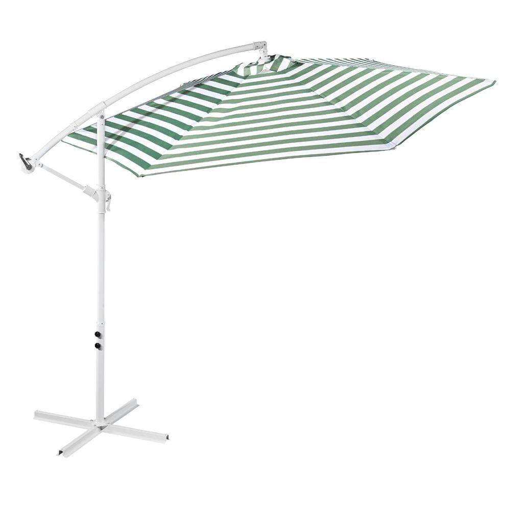 Striped Outdoor Umbrella for Garden Patio Sun Shade Market Strong Metal Base - Green and White Stripe