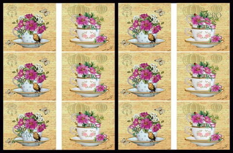 Brand Zero Luxury Speciality Decoupage Paper - Floral Tea Cup  Tiles