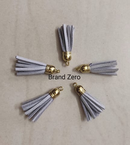 Brand Zero Leather Faux Suede Tassels - Grey Color With Gold Cap - Pack of 5