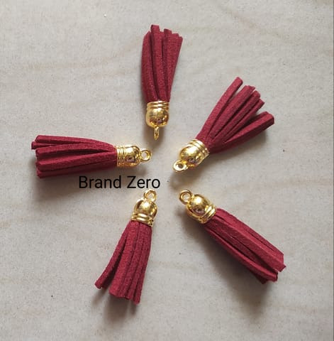 Brand Zero Leather Faux Suede Tassels - Maroon Color With Gold Cap - Pack of 5