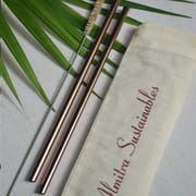 Reusable Straight Copper Straw (Pack of 2) with Cleaner