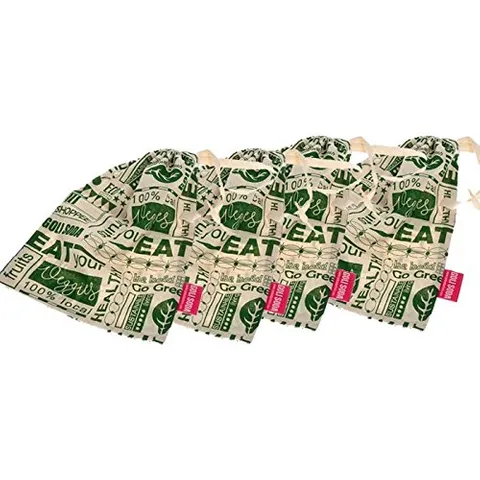 Go Green - Reusable Cotton Produce Bags For Storage - Big - Set of 4