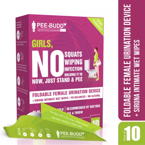 Foldable Paper-Based Female Urination Device with Intimate Wipes - 10 Wipes