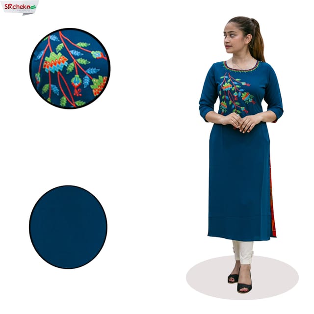 Melange Ethnic Design Solid Kurthi For Women Blue