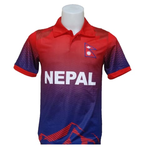 Red/Blue Nepal Printed Polo Jersey For Men