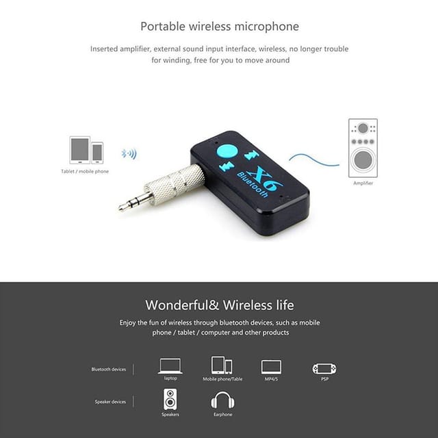 Car Bluetooth X6 Music Receiver Adapter 3.5Mm Jack Wireless Handsfree Car Kit With Tf Card Reader Function Mp3/Mp4