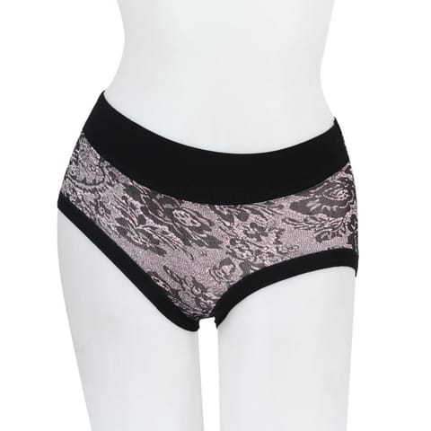 Light Purple/Black Floral Printed Midwaist Panty For Women