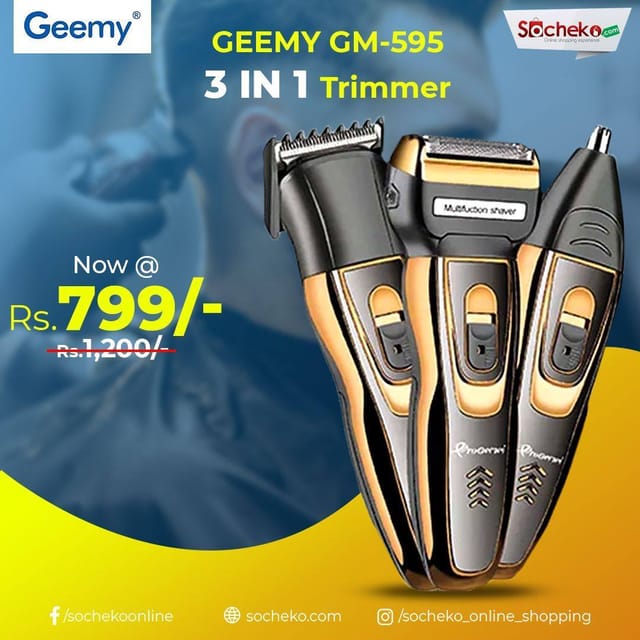 GEEMY GM-595 3 In 1 Hair Clipper, Shaver & Nose, Rechargeable Hair & Beard Trimmer