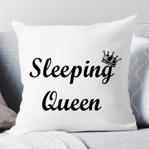 Sleeping Queen Printed White Cushion