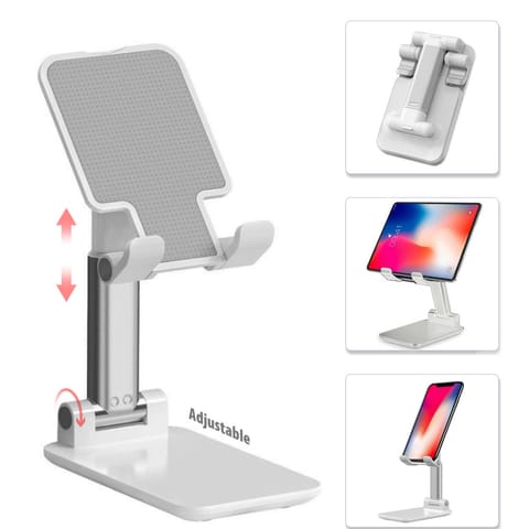 Foldable Desktop Phone Stand, Extensible Anti-Slip Base and Height Angle Adjustable Desk Phone Holder for iPad, Kindle, Mobile Phone, Tablet