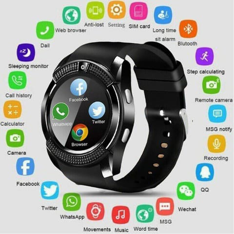 Smart Watch Sport Bluetooth Round Dial Wrist Smart Watch Sim Ft. Slot For iOS Android
