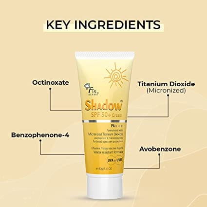 Fixderma Shadow SPF 50+Cream, PA+++, Sunscreen With Water Resistant Formula, 75g