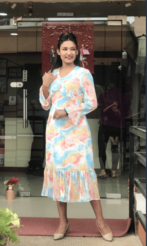 Outer Design Tie-dye Print Chiffon One Piece Dress