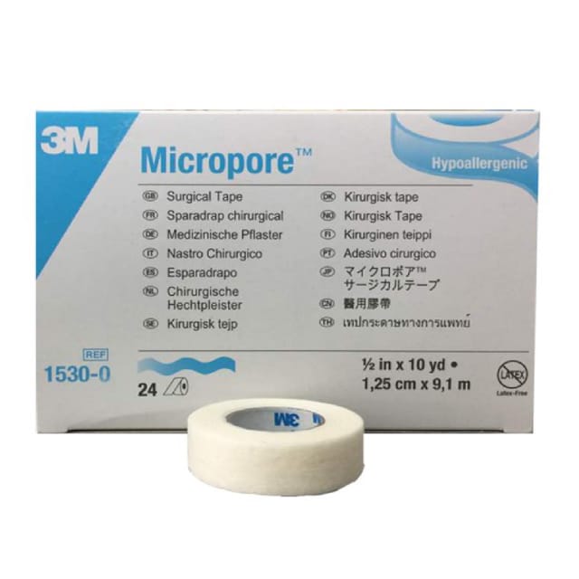 3M™ Micropore™ Medical Tape 1530-0, 12.5 mm x 9.1 m (24 rolls)