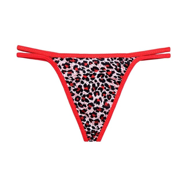 Women's Lace Tiger Print Thong Panty Free Size Red Color