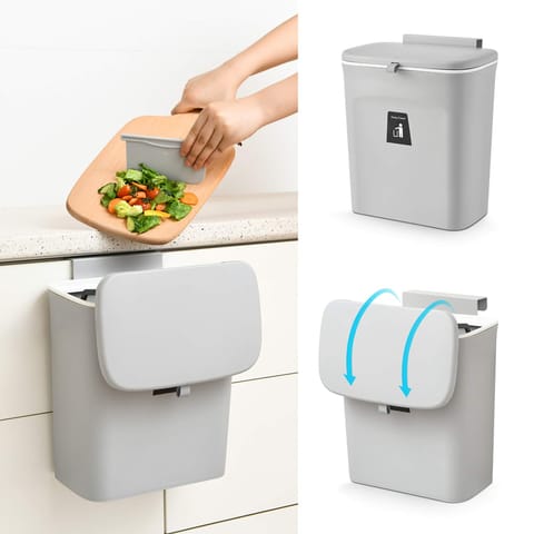 Hanging Trash Can for Kitchen Cabinet Door with Lid, Small under Sink Garbage Can for Bathroom, Wall mounted Counter Waste Compost Bin, Plastic Multicolor