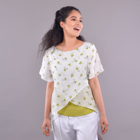 X-BRAND Floral Printed Cotton Top For Women by Melange