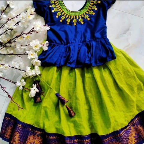 Babbles - Sungudi Cotton Skirt with Silk Cotton Aari/ Embroidery Work Top