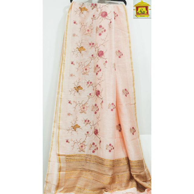 Sri Boutique - Pure Linen by Silk Embroidery Saree