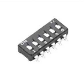 Slide Switches OFF-ON 2 position DIP switch, .6mm raised actuator, 100mA @ 6V DC, straight PC terminals, magazine 72 pc packaging, non-washable