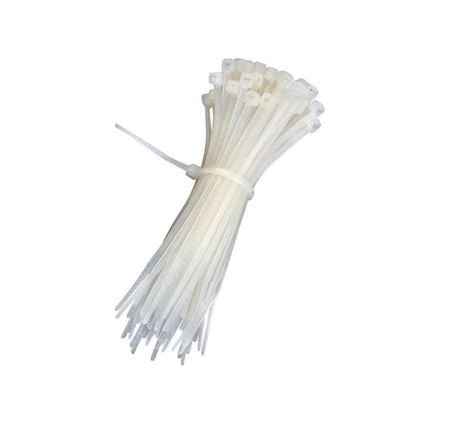 Nylon Cable Zip Ties 200mm White (100pcs)