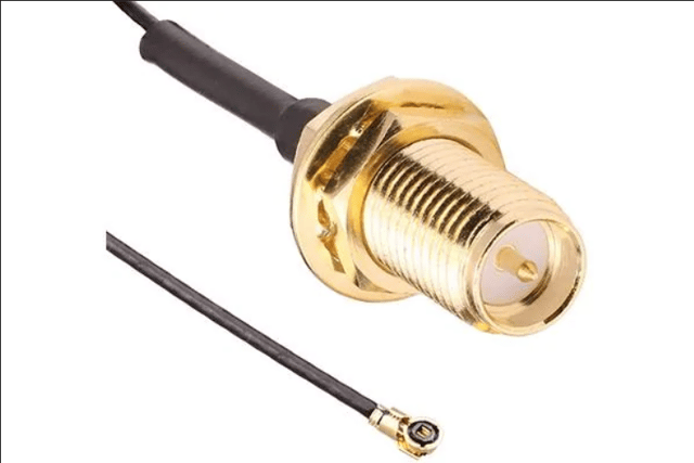 RF Cable Assemblies RP-SMA female bulkhead to right angle IPEX MHF4 plug with 100mm of 0.81mm cable