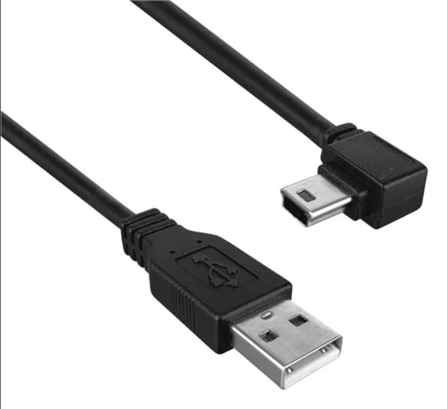 USB Cables / IEEE 1394 Cables USB 2.0 A Male to USB 2.0 Mini B Male Down Angled, 10FT length, 480Mbps, Black Color