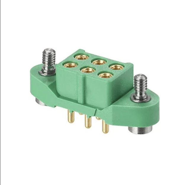 Power to the Board M300 - 3mm Pitch - DIL Female Throughboard Connector, with Hex Socket jackscrews, 3+3 contacts