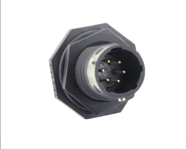 Standard Circular Connector jam nut receptacle, without backshell, with 6 male solder contacts,