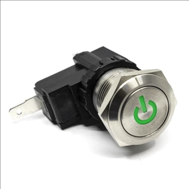 Pushbutton Switches Anti-Vandal 19mm, 15A 125/250VAC, 1P ON-(ON), Stainless Steel, RED Ring LED, 12V, QC, IP67