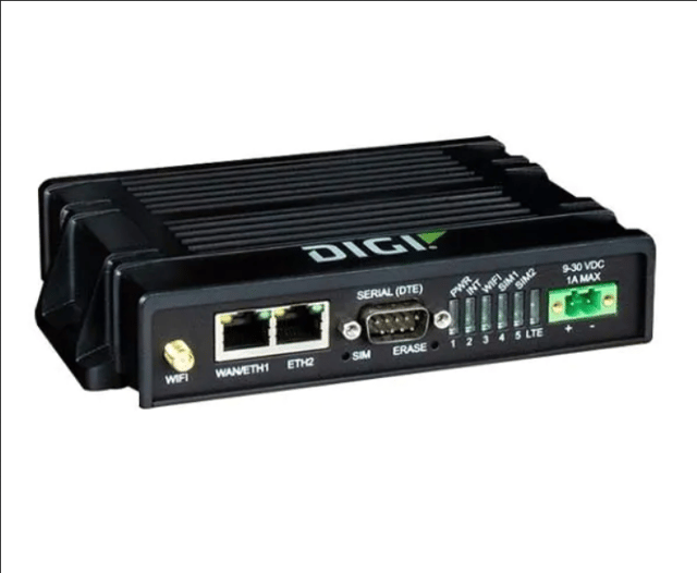 Routers Digi IX20 - LTE, CAT-4, 3G/2G fallback, Dual Ethernet, RS-232, with Accessories: DIN rail clip, power supply, (2) cellular antenna and Ethernet cable