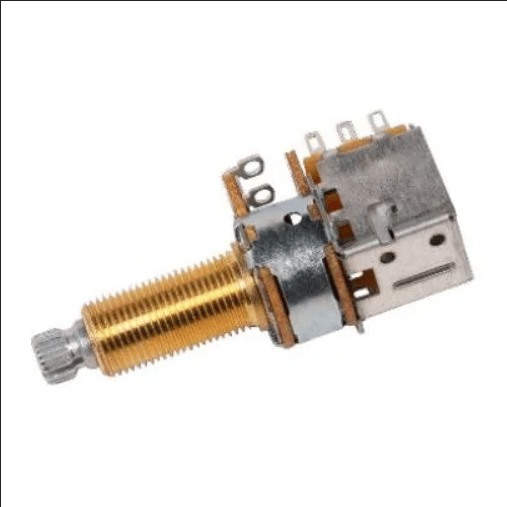Potentiometers 18mm potentiometer w/push-pull switch, long bushing, slotted shaft, 500kO, A3 taper