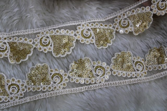 Lavish fancy trim lace/Golden-White-lace/Double-tint-lace/Sequins-lace