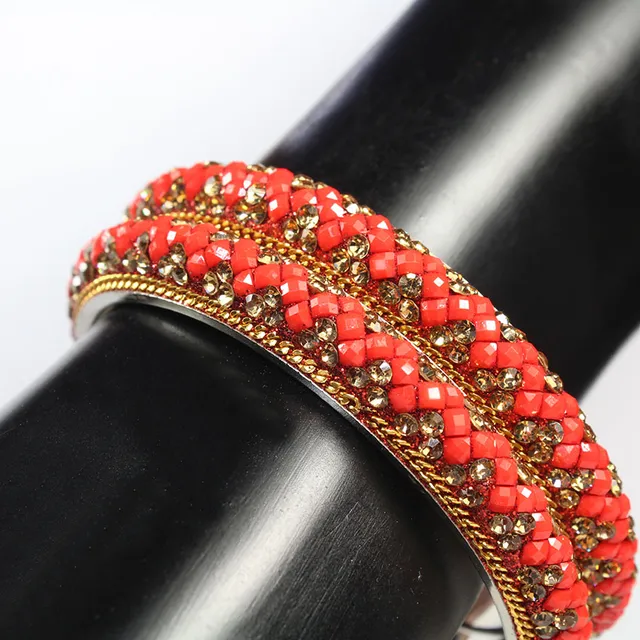 Stones and diamonds faux look rich and fine style trendy party special chain links embedded stylish feel pair of bangles